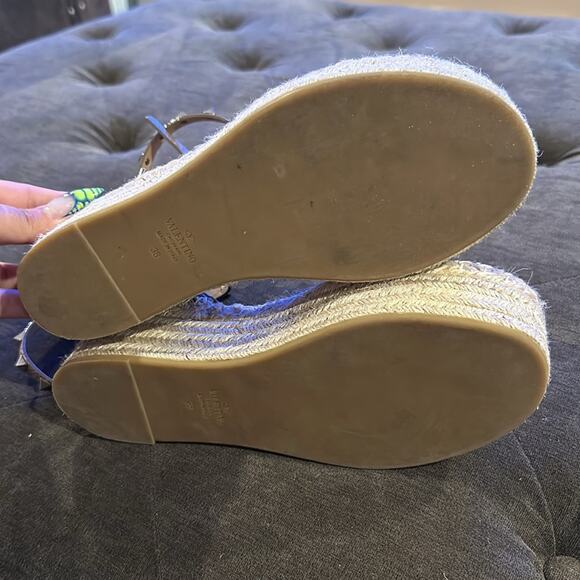 VALENTINO GARAVANI Metallic Rockstud Ankle Wrap Espadrille Flatform Sandals 38 - Picture 11 of 12